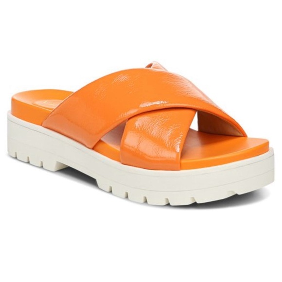 Vionic Shoes - Vionic Vesta Women's Slide Comfort Sandals Orange Marigold Patent Leather Size 8